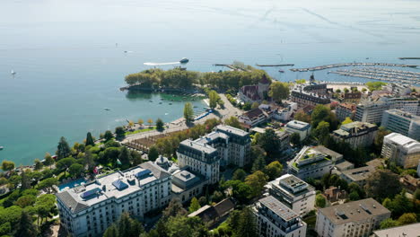Ouchy-Lakeside-Promenade-And-Marina-In-Lausanne-City,-Switzerland