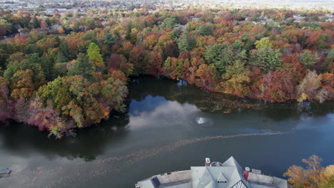 Bird's-eye-view-over-the-boathouse-and-pond-at-Roger-Williams-Park-in-Rhode-Island
