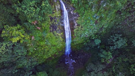 Aerial-top-down-shot-of-tropical-waterfall-in-jungle-of-Bonao-in-Dominican-Republic