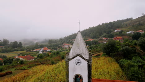 Misty-Village-Church-Tower.-Aerial-Panoramic