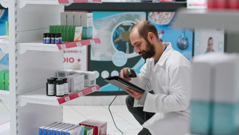 El-Ayudante-Farmacéutico-Supervisa-El-Stock-De-Medicamentos-En-Los-Estantes.