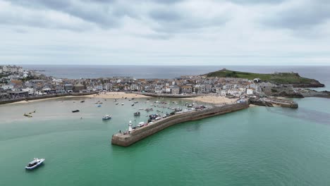 Pull-back-drone-aerial-reverse-reveal-St-Ives-Cornwall-drone,aerial