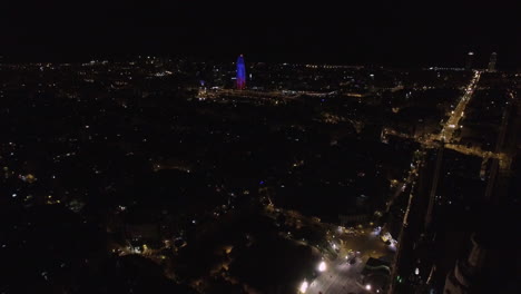 Aerial-cityscape-of-Barcelona-at-night
