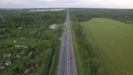 Flying-over-the-road-in-the-countryside-Russia