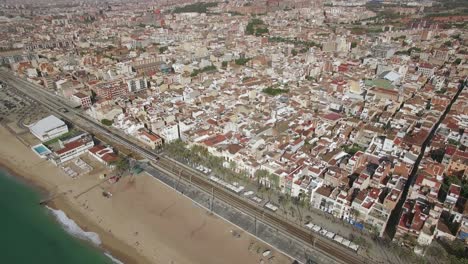 Aerial-shot-of-Barcelona-and-coast-Spain