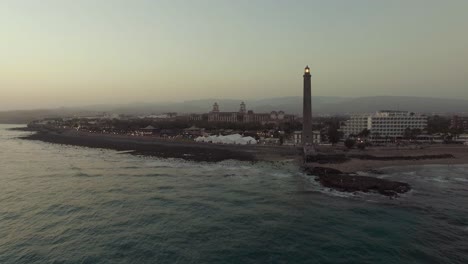 Aerial-shot-of-Gran-Canaria-coast-with-lighthouse