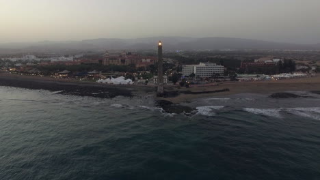 Aerial-view-of-Maspalomas-Lighthouse-and-resort-on-the-coast
