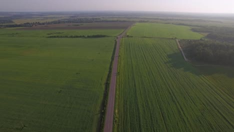 Flying-over-the-roads-among-green-fields-Russia
