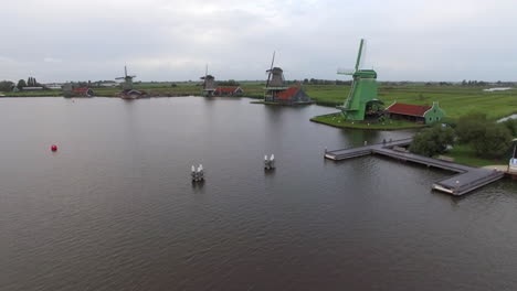 Aerial-rural-scene-with-windmills-in-Netherlands