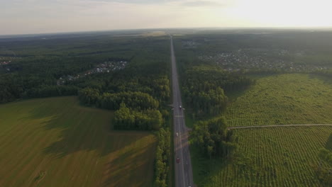 Car-traffic-on-the-countryside-road-in-Russia-aerial