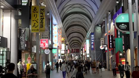 The-Hondori-Shopping-street-in-Hiroshima-Hondori,-with-pedestrians-walking-around-the-city-street