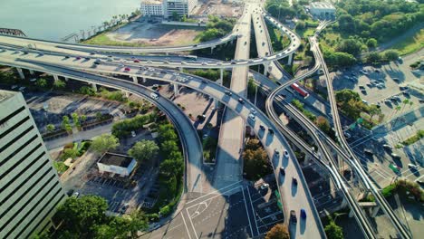 Aerial-shot-of-elevated-highway-and-St-Johns-River-in-Jacksonville-Florida,-USA