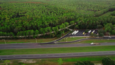 Sideways-aerial-Osceola-National-Forest-Rest-Area-I-10-East-MM-318,-Transportation-concept