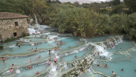 Aerial-View-Above-Saturnia-Thermal-Hot-Springs-in-Tuscany,-Italy