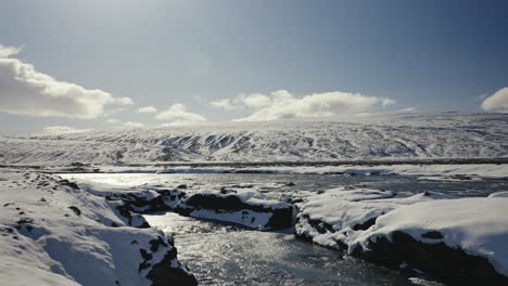 Calm-Skjalfandafljot-river-flow-before-Godafoss-waterfall-on-bright-winter-day