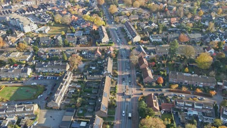 Aerial-of-a-beautiful-rural-town-on-a-sunny-autumn-day