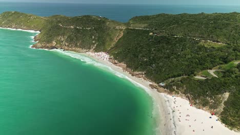 Aerial-of-luxury-relaxing-beach-near-Arraial-do-Cabo-in-Brazil,-South-America