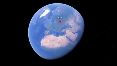 Kyiv-Google-Earth-Animation-Graphics-Media,-Maps-Application-Destination-Point,-Kiev-Ukraine