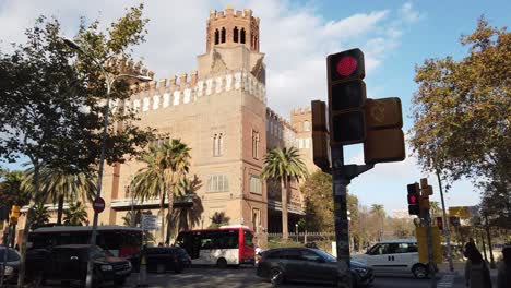 Architecture-of-Old-Towers-and-Bricks-Castle-in-Ciutadella-Park-Barcelona-Spain