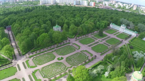 Palace-and-square-with-green-lawns-in-Tsaritsyno-aerial-view