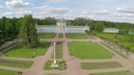 Aerial-view-of-green-landscapes-and-ancient-palace-in-Tsaritsyno-Park