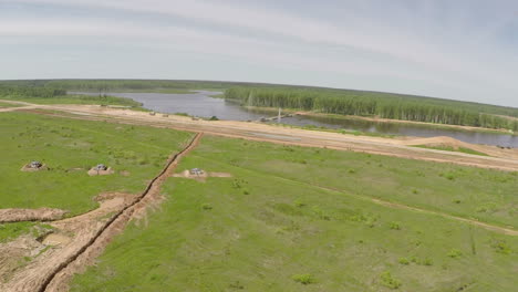 Flying-over-the-military-trucks-crossing-the-bridge