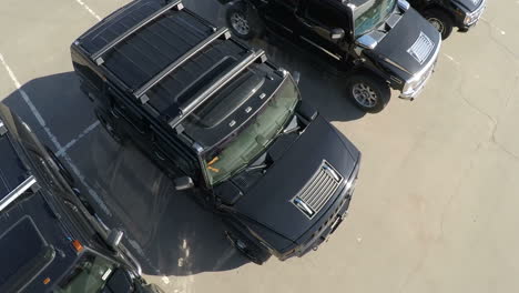 Flying-over-offroaders-on-parking-lot