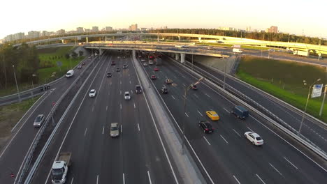 Aerial-shot-of-city-traffic-interchange