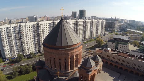 Flying-over-Orthodox-church-in-the-city
