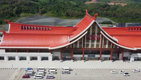 Aerial-View-Of-Luang-Prabang-Railway-Station,-Part-Of-China-Funded-Belt-And-Road-Railway-Initiative