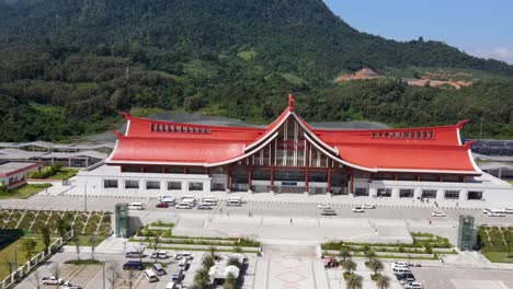 Aerial-View-Of-Luang-Prabang-Railway-Station,-Part-Of-China-Funded-Belt-And-Road-Railway-Initiative