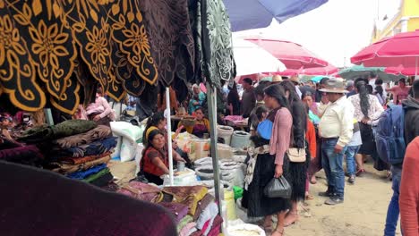 Lokaler-Standmarkt-Mit-Traditioneller-Mexikanischer-Kleidung-In-Chiapas