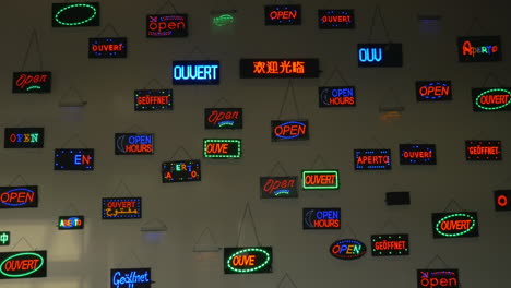 Exposition-of-LED-displays-with-open-text-in-different-languages