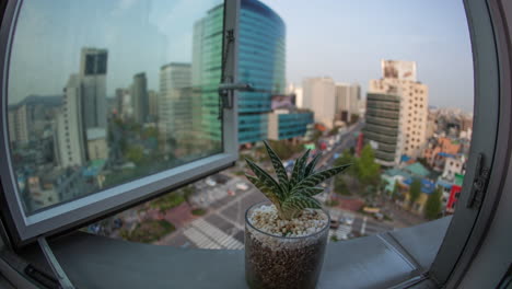 Timelapse-De-La-Ocupada-Ciudad-De-Seúl-En-La-Vista-De-La-Ventana-De-Corea-Del-Sur