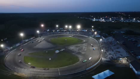 Flat-Rock-Speedway-at-night,-Flat-Rock,-Michigan,-USA,-aerial-view