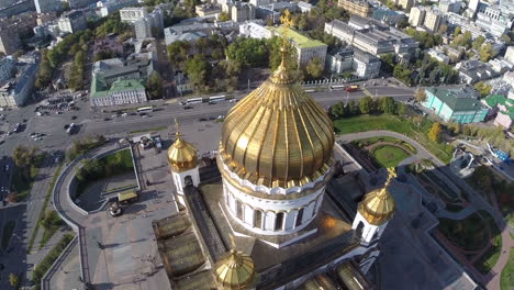 Flight-around-of-the-Cathedral-of-Christ-the-Saviour-against-background-of-city-Moscow-Russia