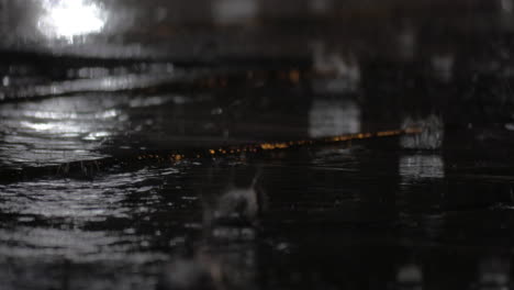Rain-and-puddles-on-sidewalk-at-night