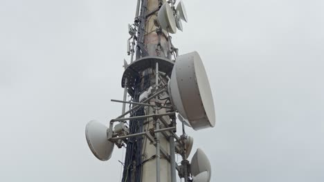 Telecommunication-tower-of-4G-and-5G-wireless-cellular-connection,-antennas