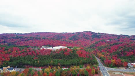 Aerial-view-capturing-the-vibrant-fall-foliage-blanketing-the-hills-of-Dalton,-Georgia