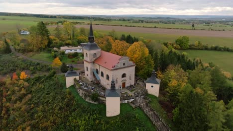 Aerial-view-of-pilgrimage-site-on-a-sunny-autumn-day