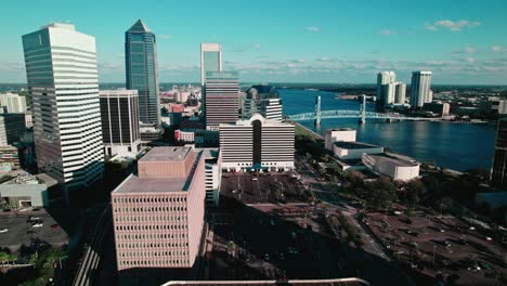 Aerial-Shot-Of-Jacksonville-Magnificent-Cityscape,-High-Rise-Skyscrapers,-Florida