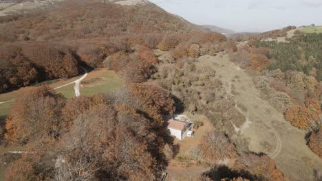 A-drone-footage-over-the-beatiful-beech-forest-of-Canfaito-with-autumn-colors