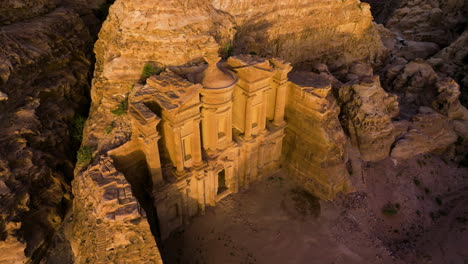 Ad-Deir---The-Monastery-Carved-Out-Of-Rock-During-Sunset-In-Petra,-Jordan