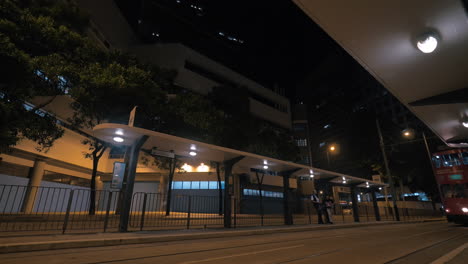 View-of-red-double-decker-driving-tram