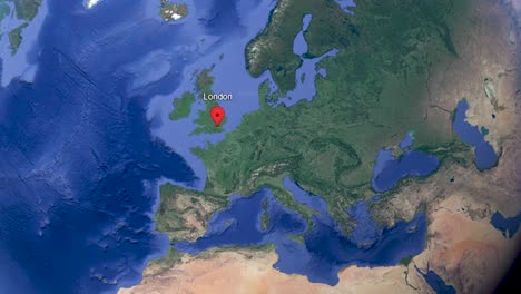 London-Destination-Point-on-Google-Earth-Map,-Graphics-Animation-Media