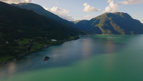 Serene-Landscape-Of-Luster-Village-And-Lustrafjord-On-The-West-Coast-Of-Norway