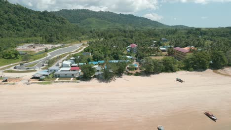 Beautiful-Paradise-Drone-Aerial-View-Telok-Melano-Sarawak,-Kampung-Telok-Melano-was-once-a-shelter-during-sea-storms-for-traders-from-Sambas,-Indonesia-to-Kuching