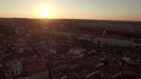 Aerial-view-of-Prague-and-Vltava-river-at-sunset