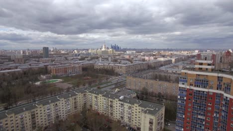 Aerial-shot-of-Moscow-on-cloudy-day-Russia