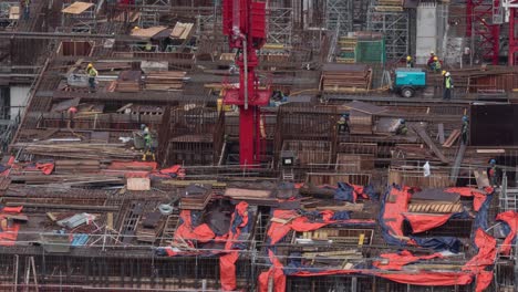 Timelapse-of-builders-working-on-construction-site
